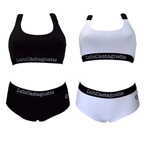 Lulu Castagnette Conjunto de Sujetador + Bóxer Mujer – Algodón Stretch Sportswear – Lote de 2 – Color negro y blanco negro-blanco S