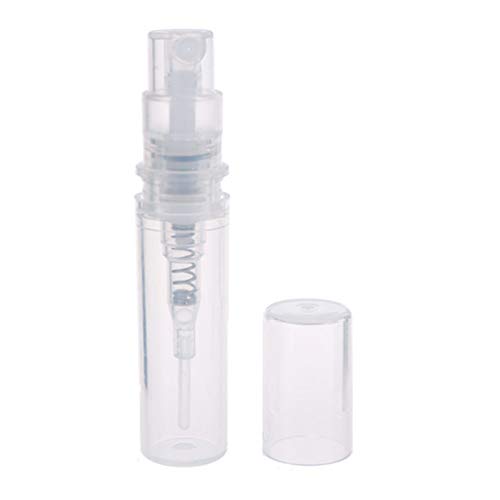Lurrose 60pcs 3ml mini botellas de spray de plástico transparente atomizador de niebla vacía botellas vacías recargables para limpiar perfumes aceites esenciales de viaje
