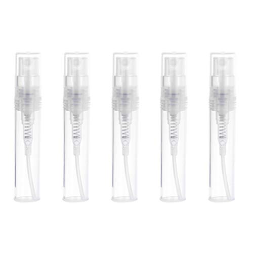 Lurrose 60pcs 3ml mini botellas de spray de plástico transparente atomizador de niebla vacía botellas vacías recargables para limpiar perfumes aceites esenciales de viaje