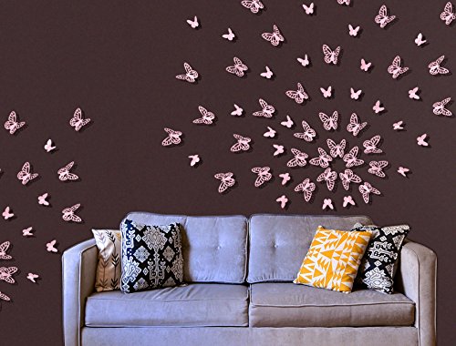 Luxbon 100pcs 3D Decorativas Pegatinas de Pared de la Mariposa 2 Tamaños DIY Mural Decalques Papel Arte Artesanía Inicio Decoración (Rosado)