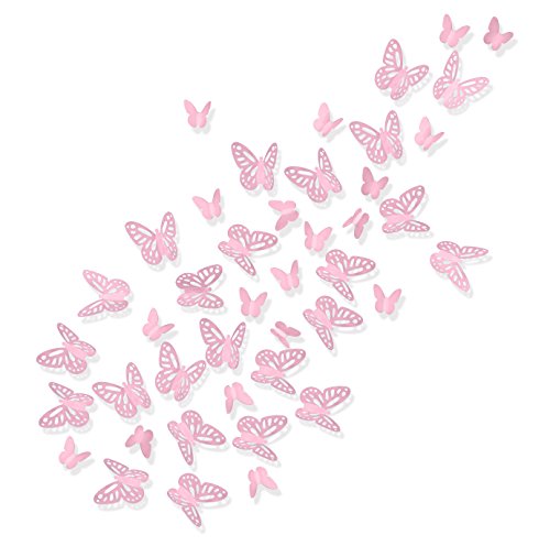 Luxbon 100pcs 3D Decorativas Pegatinas de Pared de la Mariposa 2 Tamaños DIY Mural Decalques Papel Arte Artesanía Inicio Decoración (Rosado)