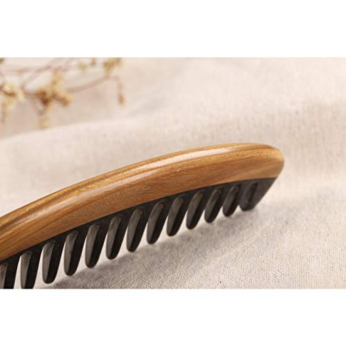 LWBTOSEE - Peine de madera de nim hecho a mano, de dientes finos, madera de sándalo verde antiestático para mujeres, hombres y niñas, peine para cabello grueso, rizado y ondulado