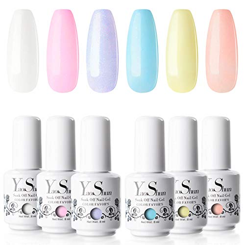 Macaron - Juego de esmaltes de uñas de gel Yao Shun, color blanco, rosa, morado, azul, amarillo, durazno, set de esmaltes de gel de 6 colores UV LED, kit de 8 ml cada uno