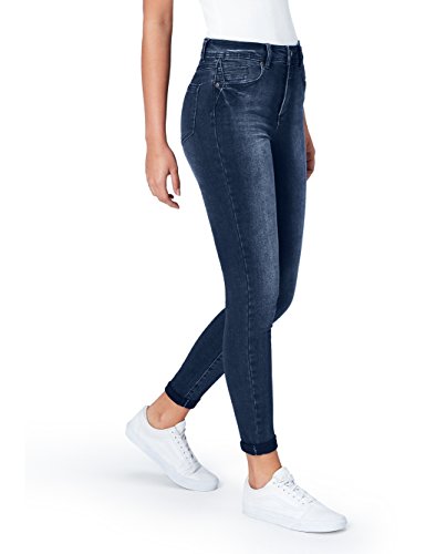 Marca Amazon - find. Vaqueros Ceñidos de Tiro Medio Mujer, Azul (Mid Indigo), 28W / 32L, Label: 28W / 32L