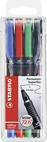 Marcador permanente STABILO OHPen - Estuche con 4 colores - Punta superfina