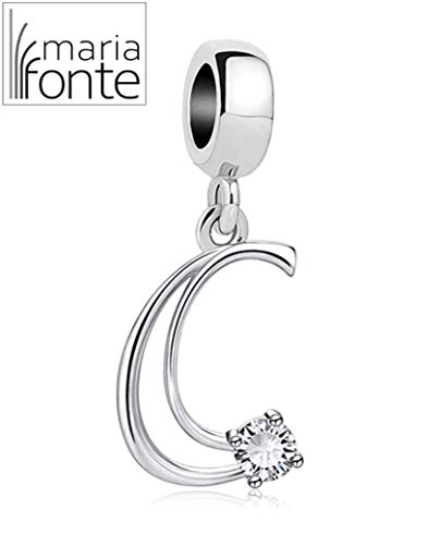 Maria Fonte - Colgante Charm Bead Charm en Forma de Letra Inicial del Nombre en Plata con Circonita, Compatible con Las Marcas más Populares de Pulseras y Collares. (Cart C)