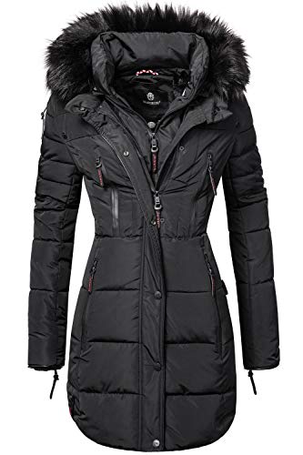 Marikoo Moonshine Abrigo Guateado Largo de Invierno para Mujer con Pelo Negro XL