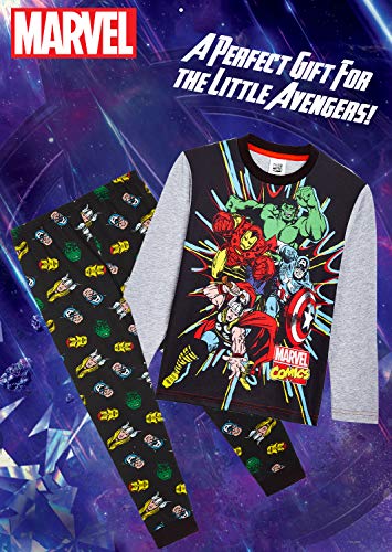 Marvel Avengers Pijama Niño, Pijamas Niños de Los Vengadores Superheroes Capitan America, Hulk, Iron Man y Thor, Conjunto de Dos Piezas Manga Larga, Regalos para Niños y Adolescentes (11-12 años)