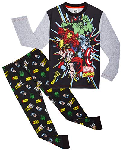 Marvel Avengers Pijama Niño, Pijamas Niños de Los Vengadores Superheroes Capitan America, Hulk, Iron Man y Thor, Conjunto de Dos Piezas Manga Larga, Regalos para Niños y Adolescentes (11-12 años)