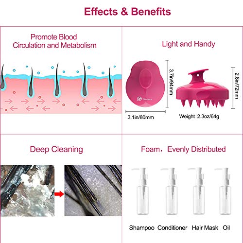 Masajeador Cuero Cabelludo, FReatech [Mojado & Seco] Masajeador Cabeza, Cepillo Pelo de Champú de Silicona Limpia las Raíces Pelo, Exfolia y Elimina Caspa, Promover Crecimiento del Pelo - Rojo