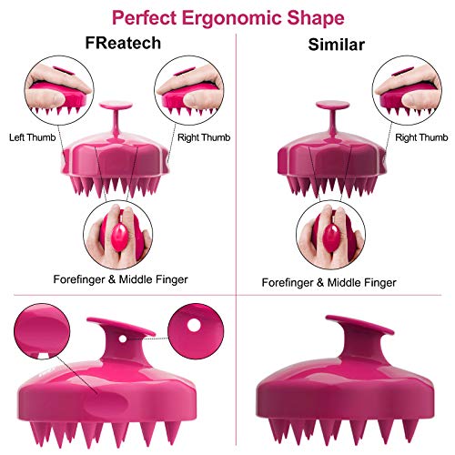 Masajeador Cuero Cabelludo, FReatech [Mojado & Seco] Masajeador Cabeza, Cepillo Pelo de Champú de Silicona Limpia las Raíces Pelo, Exfolia y Elimina Caspa, Promover Crecimiento del Pelo - Rojo