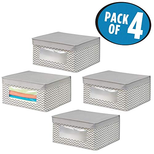 mDesign Juego de 4 cajas de tela – Cajas con tapa medianas – Ideal como organizador de juguetes o caja para guardar ropa – gris pardo