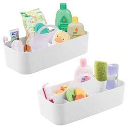 mDesign - Organizador integral del baño del bebé/niño, para el cuarto de baño; organiza champú, acondicionador, talco, medicamentos - grande - Blanco - Paquete de 2