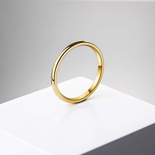 MeMeDIY 2mm Oro Dorado Tono Acero Inoxidable Anillo Ring Banda Venda Alianzas Boda Amor Love Talla Tamaño 9 - Grabado Personalizado