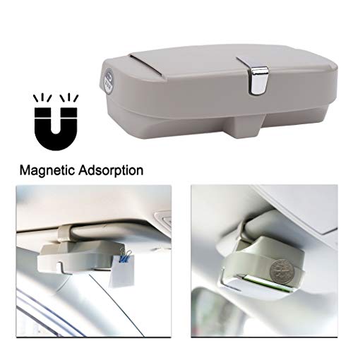 MengH-SHOP Caja de Gafas de Coche Universal Estuche de Almacenamiento de Gafas para Parasol de Automóvil con Área de Succión Magnética y Área de Inserción de Tarjetas para Visera de Auto (Gris)