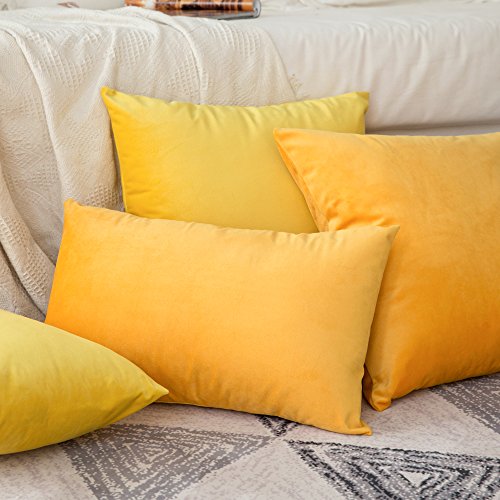 MIULEE Terciopelo Funda de Cojine Funda de Almohada del Sofá Throw Cojín Decoración Almohada Caso de la Cubierta Decorativo para Sala de Estar 30x 50cm 12 x 20 Pulgadas 2 Pieza Amarillo limón