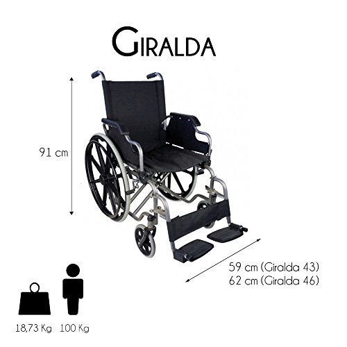 Mobiclinic, Giralda, Silla de ruedas ortopédica, plegable, autopropulsable, para minusválidos y ancianos, reposapiés extraíbles y reposabrazos abatibles, ultraligera, negro, asiento: 43 cm