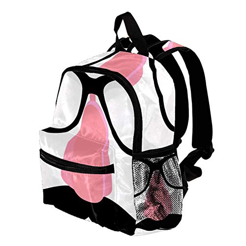 Mochila para Niñas Niños Bolsa de Escuela Niños Librero Mujeres Casual Daypack Blanco Erizo Holding Mushrooom Máscara de humor para nariz y gafas falsas 25.4x10x30 CM/10x4x12 in