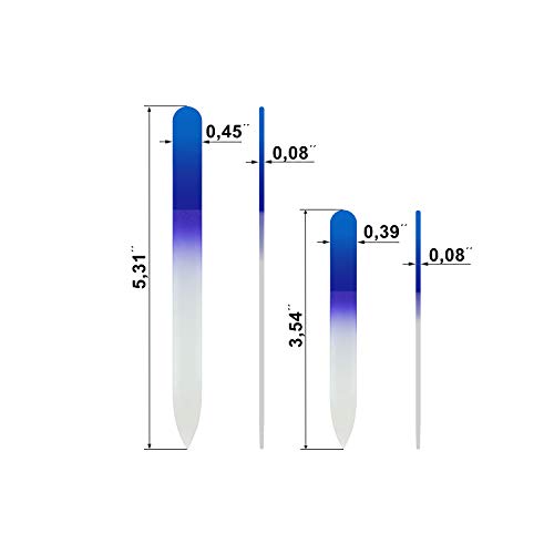 Mont Bleu Conjunto de 2 limas de uñas de cristal de color en estuche de terciopelo negro, vidrio templado checo auténtico, Garantía de por vida | Fabricado a mano en la República Checa