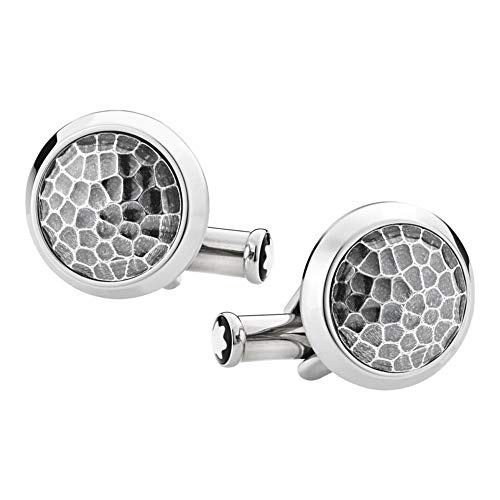 Montblanc Men's Round Silver Steel With Martele Inlay Cufflinks 124207