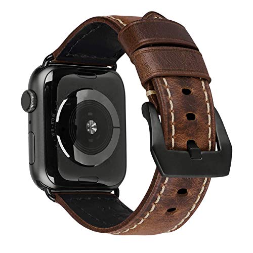 MroTech Compatible con iWatch Correa 42mm 44mm Watch Band Pulseras de Repuesto Piel Genuino Reemplazo para Series 5 & 4 3 2 1 Replacement Banda de Reloj con Hebilla Negra, 42/44 mm Antiguo Marrón