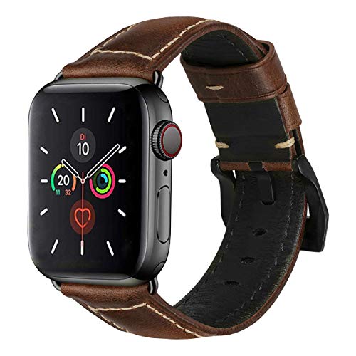 MroTech Compatible con iWatch Correa 42mm 44mm Watch Band Pulseras de Repuesto Piel Genuino Reemplazo para Series 5 & 4 3 2 1 Replacement Banda de Reloj con Hebilla Negra, 42/44 mm Antiguo Marrón