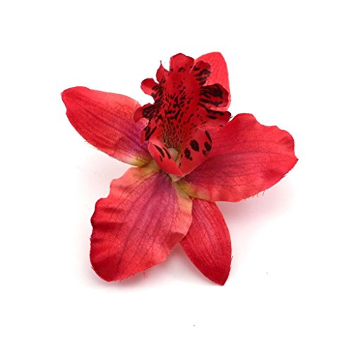 Mujer boda flor tela orquídeas Dendrobium pinzas para el pelo broche rojo