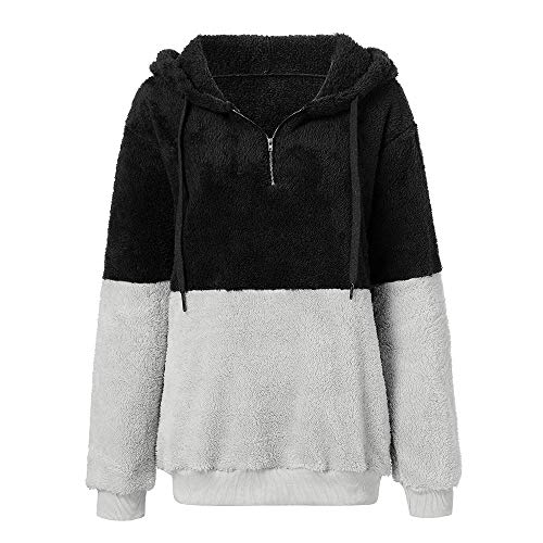 Mujer Caliente y Esponjoso Tops Chaqueta Suéter Abrigo Jersey Mujer Otoño-Invierno Talla Grande Hoodie Sudadera con Capucha riou (1-Negro, XL)