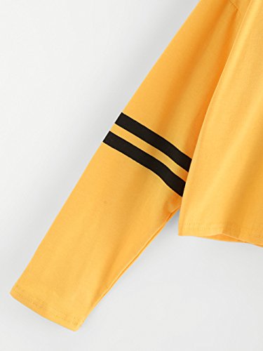 Mujer Sudaderas Cortas Adolescentes Chicas Manga Larga Sudadera con Cuello en V Casual Tops Blusas Camiseta (Amarillo, Small)