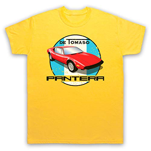 My Icon Art & Clothing De Tomaso Pantera Italian Classic Muscle Car Camiseta para Hombre, Amarillo, 2XL