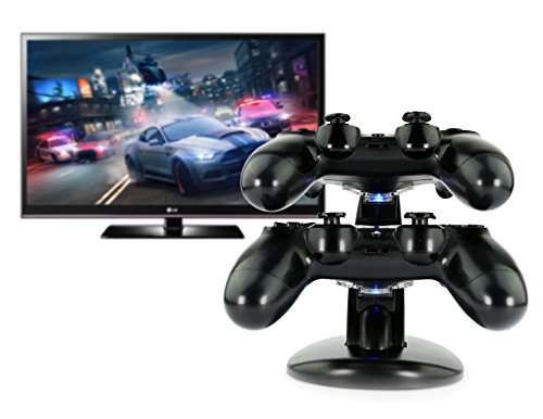 MyGadget PS4 Estación de Carga para 2X Control Sony Playstation 4 Dualshock - LED Dual Docking Station de Cargado y Soporte de Mandos Estándar - Negro