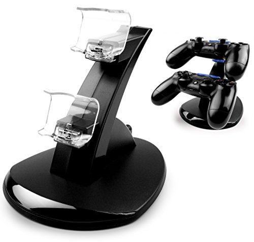 MyGadget PS4 Estación de Carga para 2X Control Sony Playstation 4 Dualshock - LED Dual Docking Station de Cargado y Soporte de Mandos Estándar - Negro