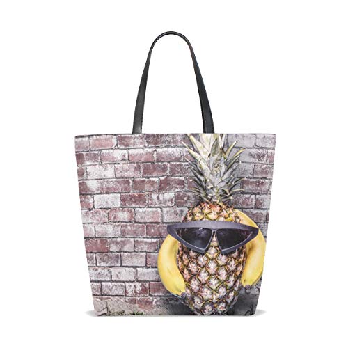 NaiiaN Bolso de compras Piña con gafas de sol Bolsos de fruta fresca Bolso de mano Correa de peso ligero Bolsos de hombro de vida silvestre para mujeres Niñas Damas Estudiantes