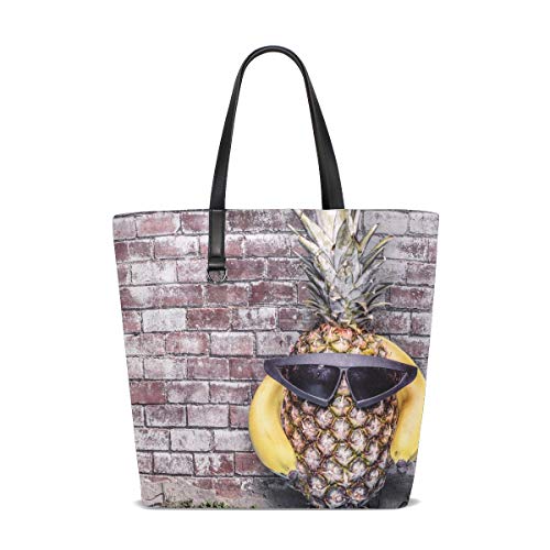 NaiiaN Bolso de compras Piña con gafas de sol Bolsos de fruta fresca Bolso de mano Correa de peso ligero Bolsos de hombro de vida silvestre para mujeres Niñas Damas Estudiantes