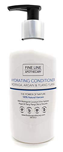 NATURAL - ACONDICIONADOR HIDRATANTE - COCO, MORINGA, ARGAN & YLANG YLANG - 250 ml - por Fine Line Apothecary - Sin Sulfatos, Sin Parabenos, Sin Silicona. Concentrado, Fàcil de Enjuagar.