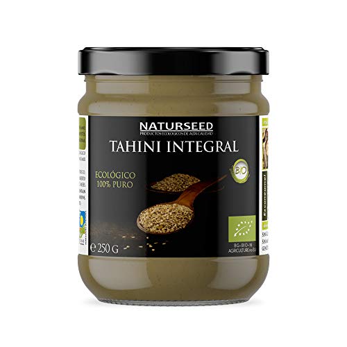 Naturseed Tahini Pasta de Sésamo Ecologico, Bio - Raw, Salsa Sin Sal Organica Para Hummus Hecha Solo de Sesamo Integral Biologico con cáscara tostado. Calcio, Hierro, Magnesio. Recetas gratis (250GR)