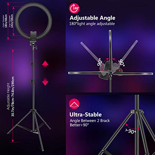 Neewer Avanzado 48cm LED Luz Anillo Soporte Control Táctil Manual con Pantalla LCD Control Remoto 2,4G y Luces Múltiples 3200-5600K Soporte Incluido para Maquillaje Youtube Video (Negro)