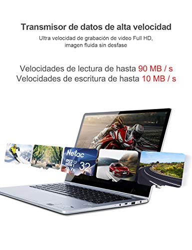 Netac Tarjeta de Memoria de 32GB, Tarjeta Memoria microSDXC(A1, U1, C10, V10, FHD, 600X) UHS-I Velocidad de Lectura hasta 90 MB/s, Tarjeta TF para Móvil, Cámara Deportiva, Switch, Tableta, Dashcam