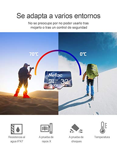 Netac Tarjeta de Memoria de 32GB, Tarjeta Memoria microSDXC(A1, U1, C10, V10, FHD, 600X) UHS-I Velocidad de Lectura hasta 90 MB/s, Tarjeta TF para Móvil, Cámara Deportiva, Switch, Tableta, Dashcam