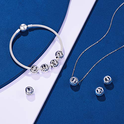 NINGAN Abalorios Charms Colgantes de Alfabeto Cuentas Plata de Ley 925 con Circonita cúbica Transparente Compatible con Pulsera Europeo, Charms de Letra para Mujer Niña (Letra C)