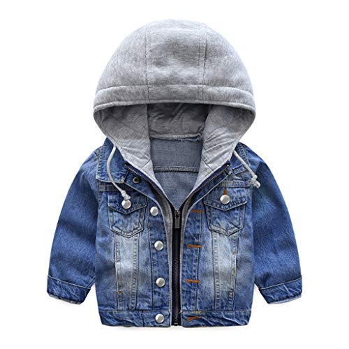 Niño Capucha Chaqueta Vaquera Abrigo Bebé Cazadora Vaquera Niñas Denim Jacket Manga Larga Mezclilla Jacke Trajes De Otoño Invierno Outwear (90cm)