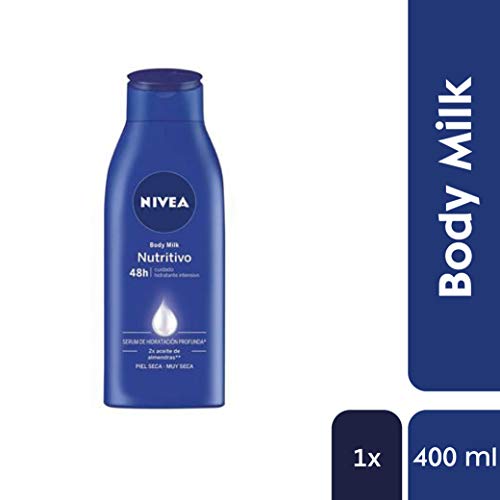 NIVEA Body Milk Nutritivo (1 x 400 ml), leche corporal para una hidratación profunda durante 48 h, crema hidratante corporal con aceite de almendras para piel muy seca