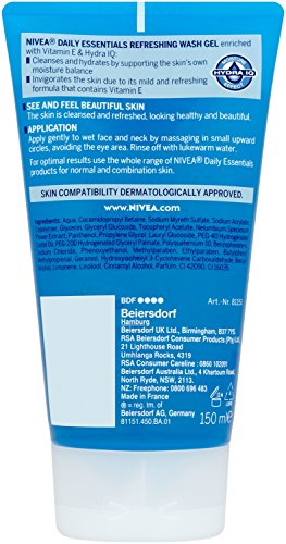 Nivea Diarios Esenciales refrescante facial wash gel, 150 ml, normal y combinación piel, pack de 6