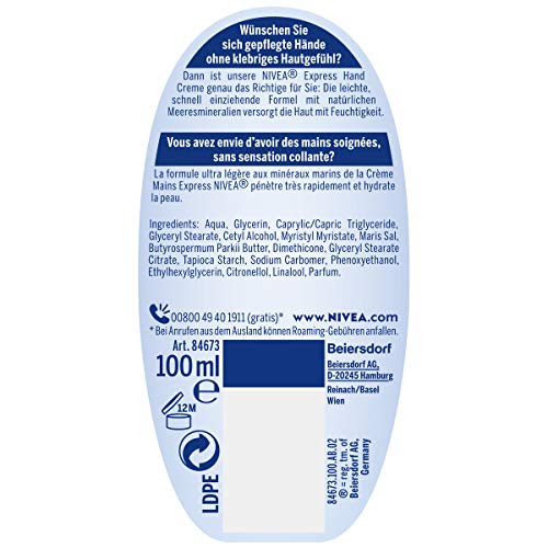 Nivea Express Care - Crema de manos, 100 ml, 1 unidad