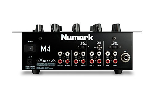 Numark M4 - Mezclador de DJ de 3 Canales Especial para Scratch, Instalable en Rack, con Ecualización de 3 Bandas, Entrada de Micrófono y Crossfader Reemplazable con Controles de Inversión y Curva