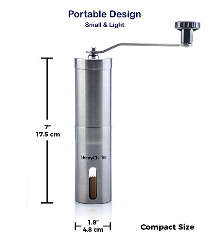 Oliver James Molinillo de Café Manual | La Mejor Colección de Henry Charles | De Acero Inoxidable con Moledores Ajustable de Cerámica - Tamaño Compacto hogar, la Oficina o los Viajes