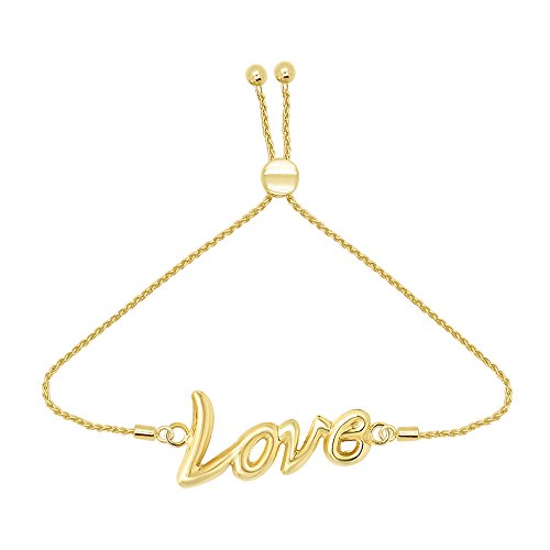 OMEGA JEWELLERY Pulsera Ajustable de Oro Amarillo de 14Q sobre Plata esterlina Love Promesa Ajustable