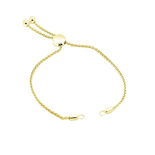 OMEGA JEWELLERY Pulsera Ajustable de Oro Amarillo de 14Q sobre Plata esterlina Love Promesa Ajustable