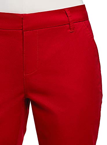 oodji Ultra Mujer Pantalones Básicos de Algodón, Rojo, ES 38 / S