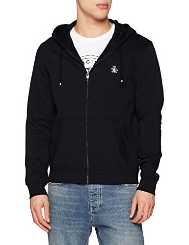 Original Penguin Zip Through Sudadera con Capucha, Negro (Verdadero Negro), S para Hombre